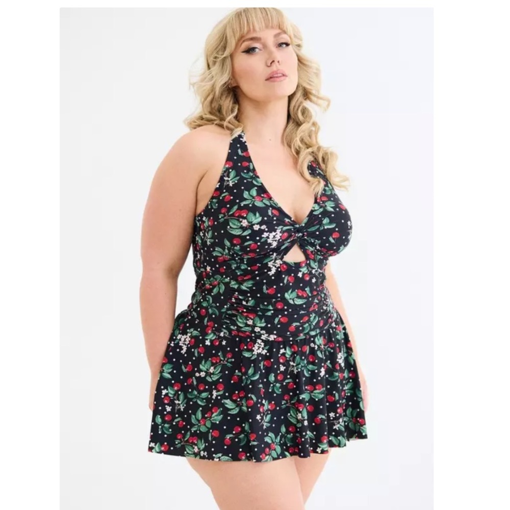 Torrid Black Floral Swim Dress